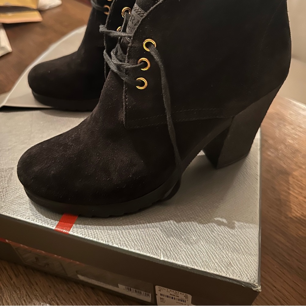 Prada black suede booties